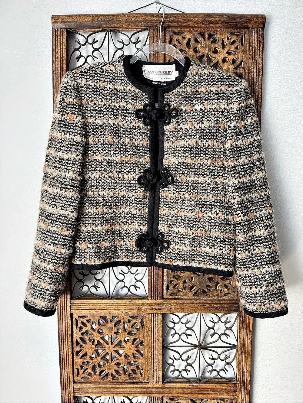 Castleberry Textured Wool Blend Jacket Brown & Black Size 6